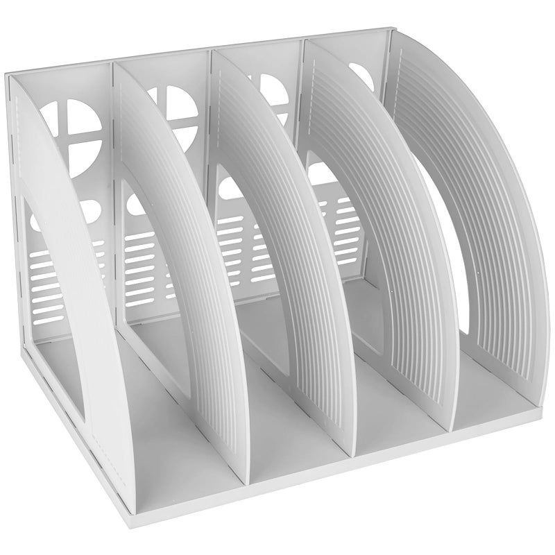SAYEEC Sturdy Maganize Holder Desktop File Holder Organizer Plastic 4 Section Frames File Dividers Document Cabinet Rack Display Storage Organizer Box (Light Grey) - Image 1
